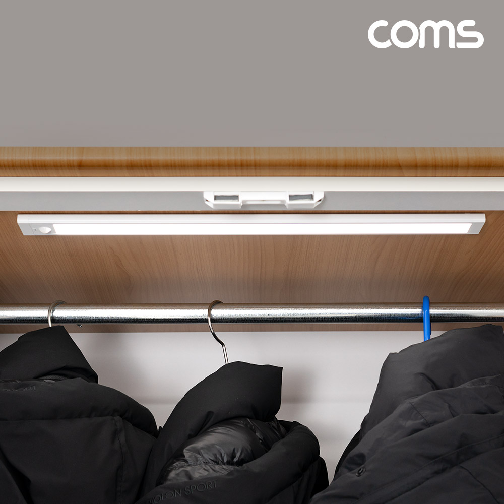 Coms 충전식 모션센서 LED 라이트 6000K 주광색 50cm, 모션(동작)감지 센서등, 간접조명, 천장, 벽면 설치(실내 다용도 가정,사무용), 램프(랜턴)