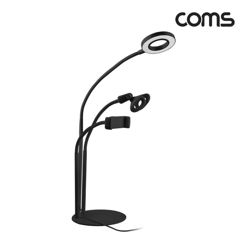 Coms LED 원형 램프(Ring Light)&스마트폰&마이크 스탠드(3 in 1), 탁상 거치, 개인방송용, Black