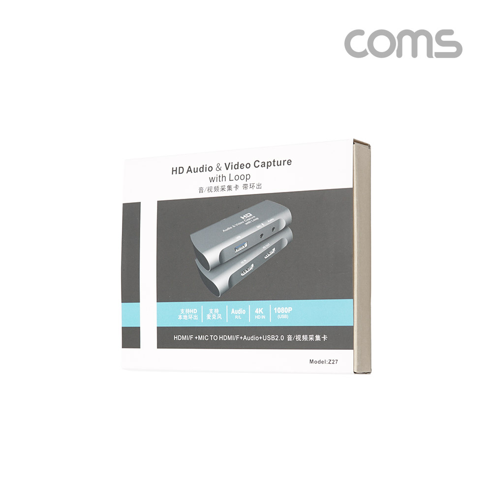 Coms HDMI 캡쳐(USB 2.0), UHD 4K2K 입력지원, 1080P@60Hz 출력, MIC 입력, 오디오 연결(출력)