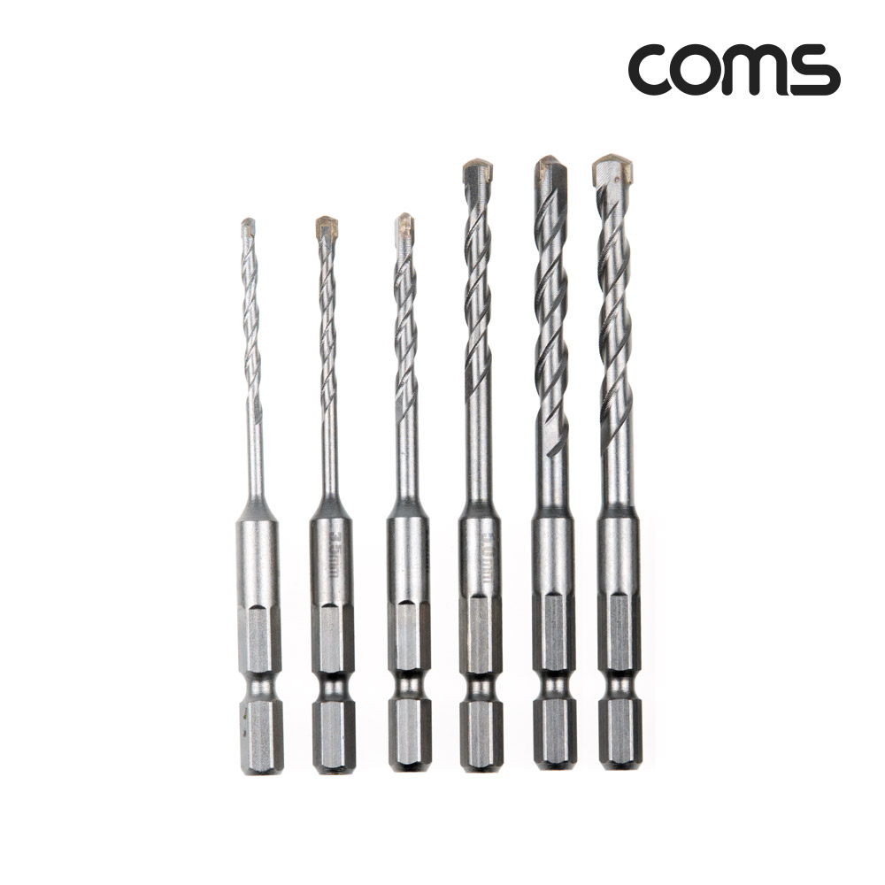 Coms ALDEN 알덴 육각드릴날 세트(TC-6), 드릴 비트, 콘크리트용, 6PCS