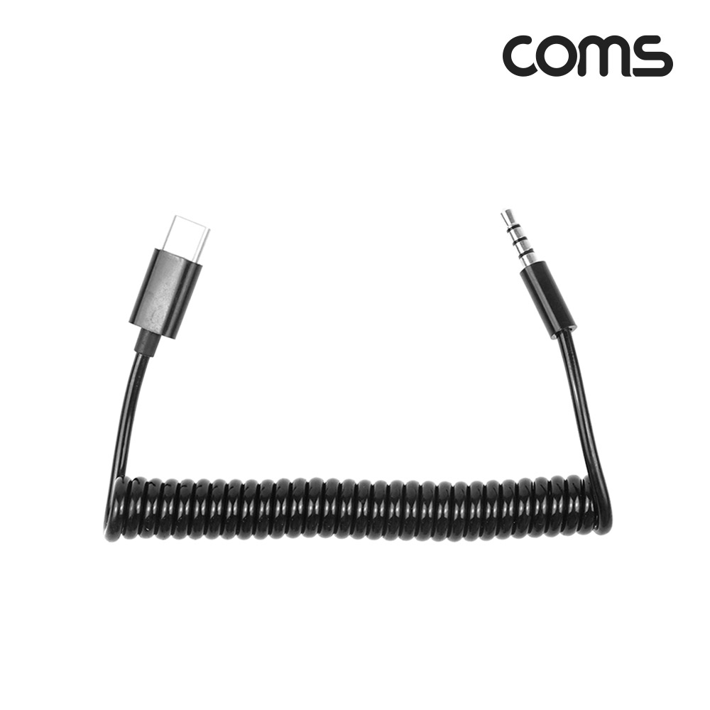Coms USB 3.1(Type C) 스프링 케이블 젠더, USB-C to 3.5mm AUX M, 4극 이어폰 젠더, 스테레오(stereo), 화웨이, 샤오미 전용(국내폰 사용불가)