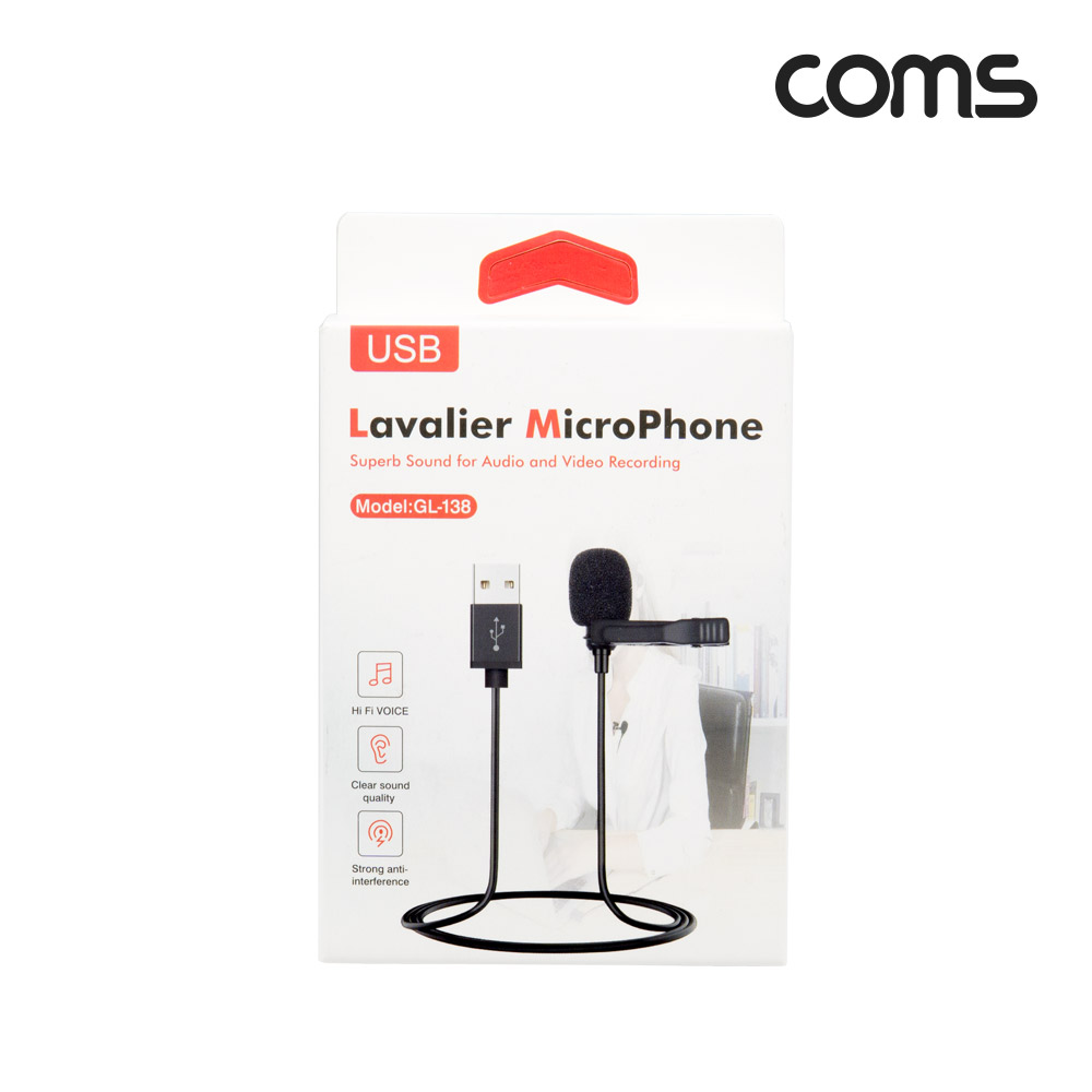 Coms USB 마이크, 클립형, 소형, 미니, 핀마이크, 핀 마이크 1.5M, Mike, Mic
