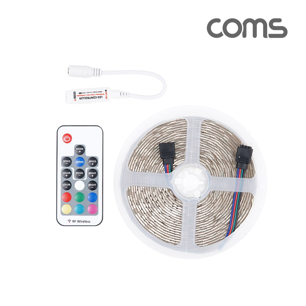 Coms 초고휘도 LED 슬림형(줄/띠형), DC전원 12V, 슬림 LED바/5M, RGB 컬러 라이트(색조명), DIY 램프, LED 다용도 리폼 기판 교체, 무선 리모컨(리모콘) 포함
