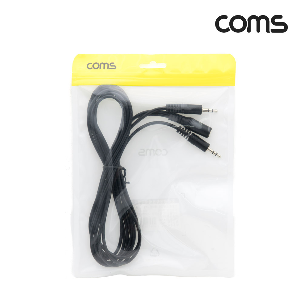 Coms 스테레오 케이블 젠더(Y형) 1.5M ST 3.5mm(Female)/ST 3.5mm(Male)x2, 2분배, AUX, Stereo