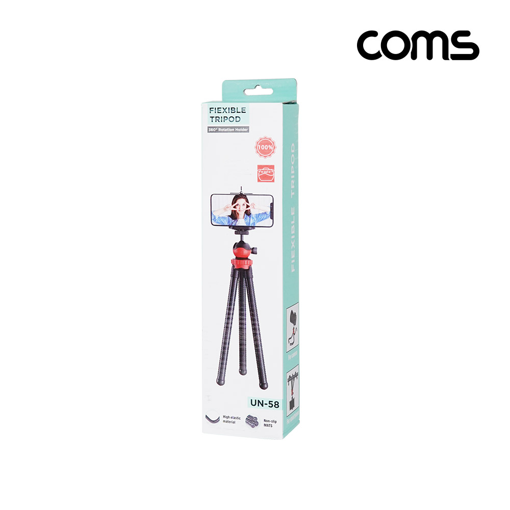 Coms 플렉시블(Flexible, 자바라) 삼각대, 스마트폰 거치대 포함, 미니(소형) 휴대용 접이식