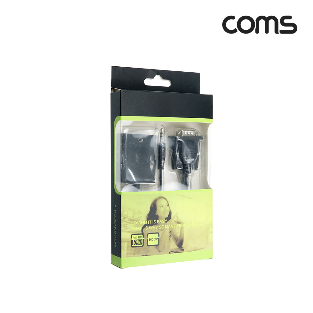 Coms VGA+스테레오(stereo 3.5mm) to HDMI 변환 컨버터/ 오디오 지원 / 케이블 타입 / 1080P, Full HD / 모니터, VGA(D-SUB, RGB)