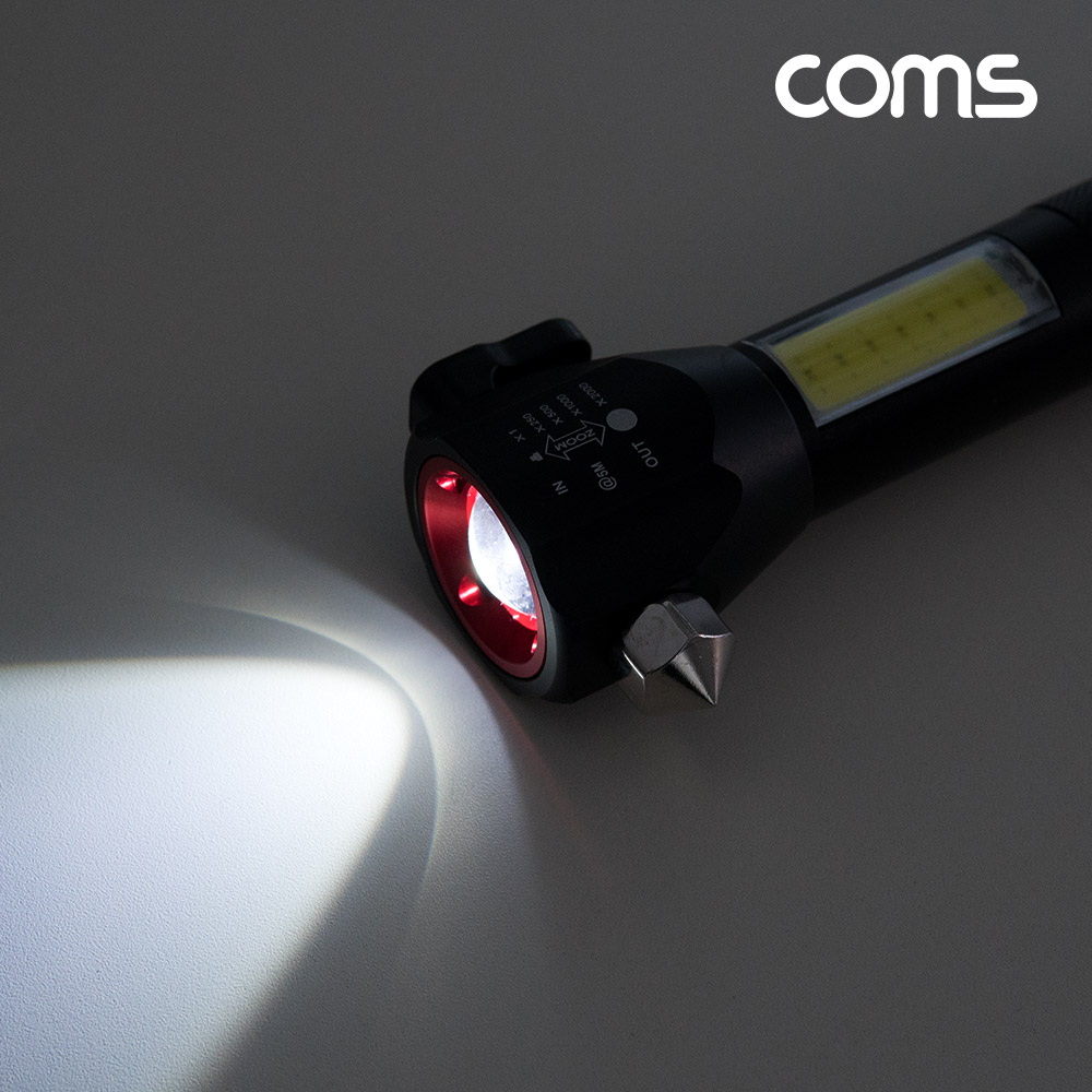 Coms 비상용 망치, LED 손전등(램프, 후레쉬, 랜턴), 줌인아웃 라이트, 충전식, 벨트커팅, 자석 Silver, 야간 활동(등산, 레저, 캠핑, 낚시)