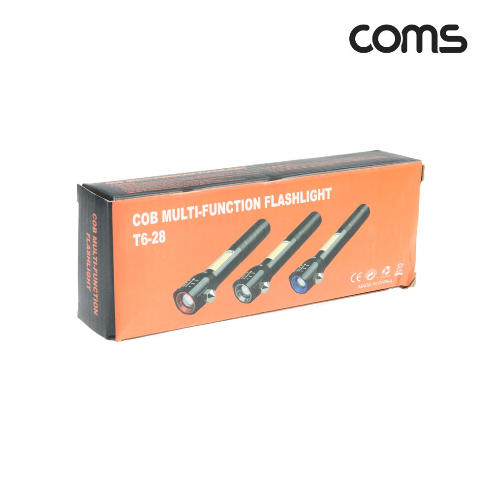 Coms 비상용 망치, LED 손전등(램프, 후레쉬, 랜턴), 줌인아웃 라이트, 충전식, 벨트커팅, 자석 Silver, 야간 활동(등산, 레저, 캠핑, 낚시)