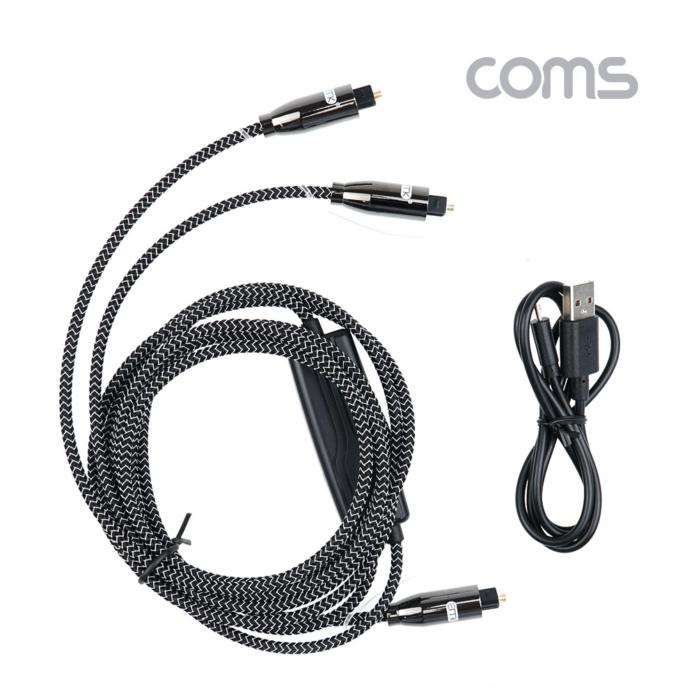 Coms EMK 오디오 광 2분배 케이블(1M, 1.5M), Toslink to Toslink(2∮, 각-각), 사운드바 연결, 전원 연결