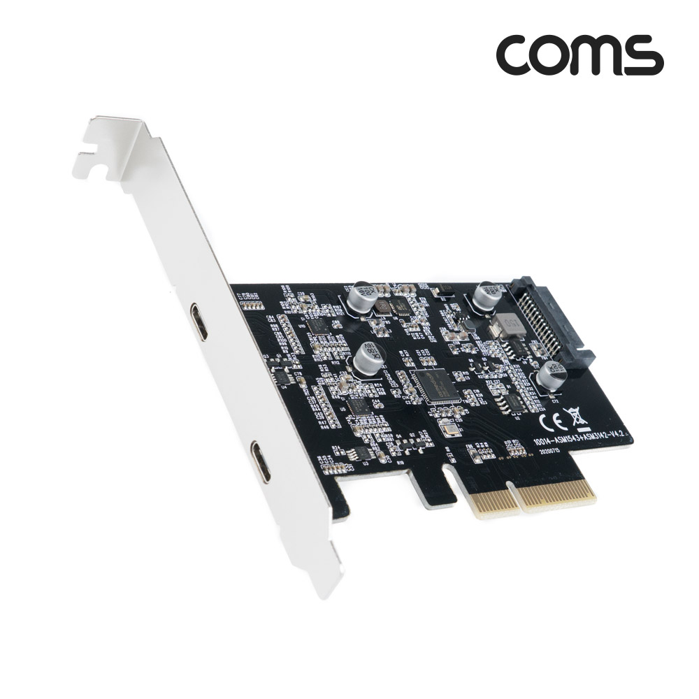 Coms USB 3.1(Type C) GEN2(10Gbps) PCI Express 카드 2포트, PCIe x 4 슬롯, SATA 전원 연결