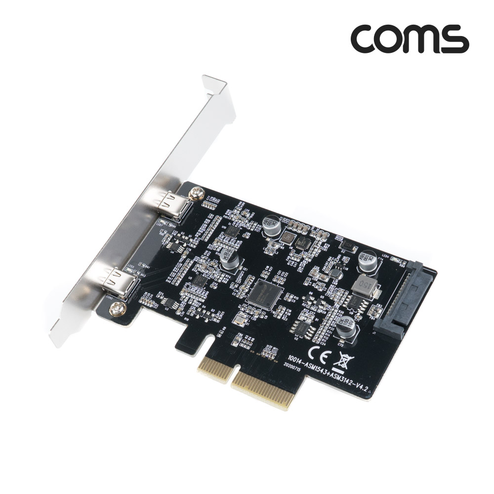 Coms USB 3.1(Type C) GEN2(10Gbps) PCI Express 카드 2포트, PCIe x 4 슬롯, SATA 전원 연결