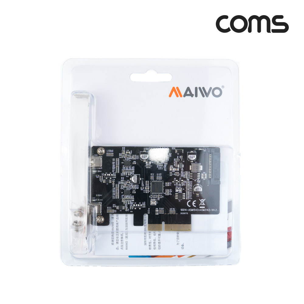 Coms USB 3.1(Type C) GEN2(10Gbps) PCI Express 카드 2포트, PCIe x 4 슬롯, SATA 전원 연결