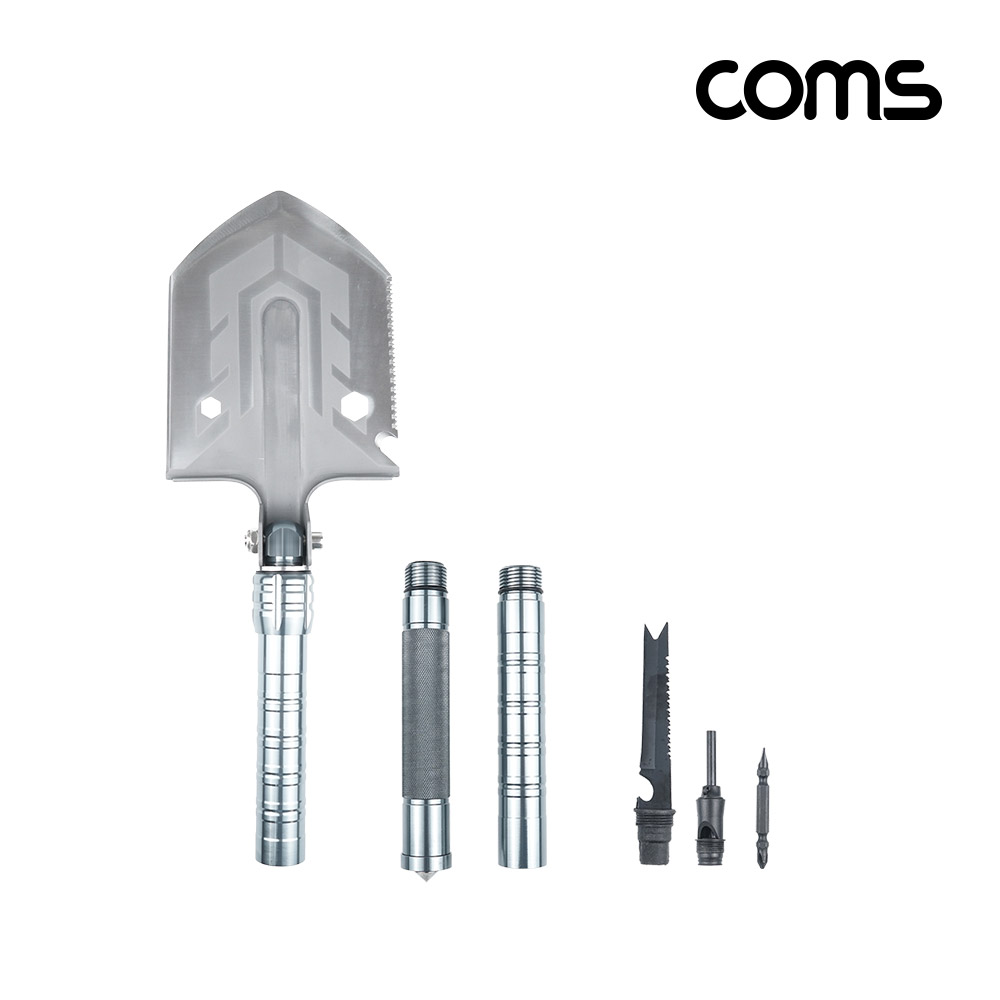 Coms 3단 조립식 다용도 야전삽(12가지 기능), 만능삽(캠핑삽, 휴대용 아웃도어 멀티 삽), 야외 활동