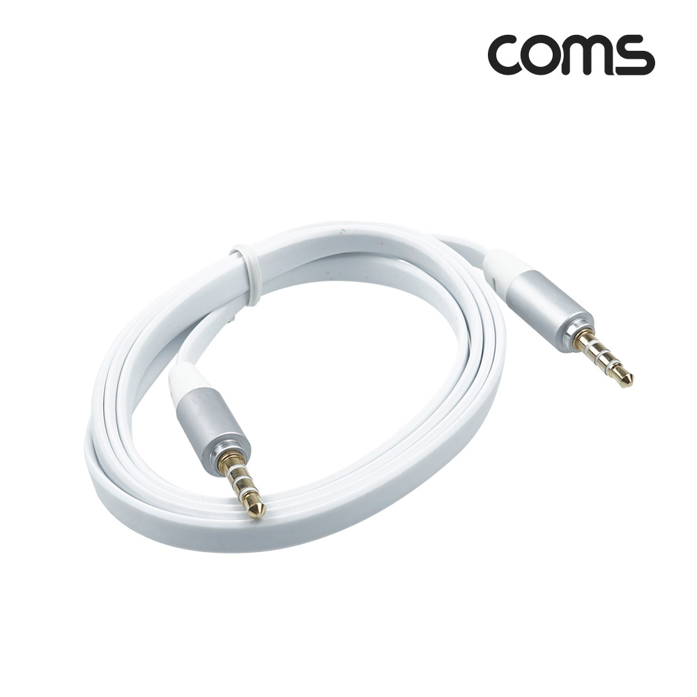 Coms 스테레오 케이블 3.5mm 4극, 수(M/M), 1M, 플랫(평면) White, Stereo, AUX