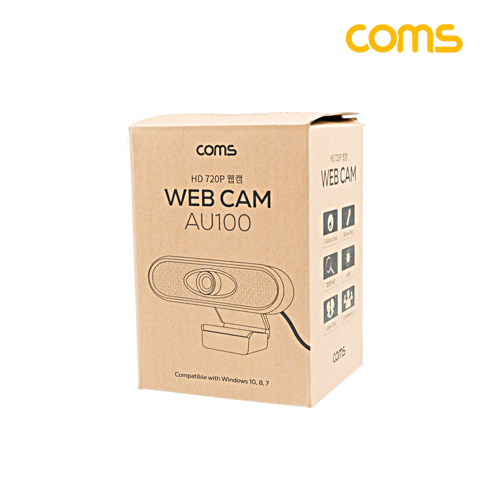 Coms 웹캠, 웹카메라, HD 1280x720P, 화상통화, 스트리밍 방송, 온라인, PC, 노트북, ST 3.5mm, 내장 마이크