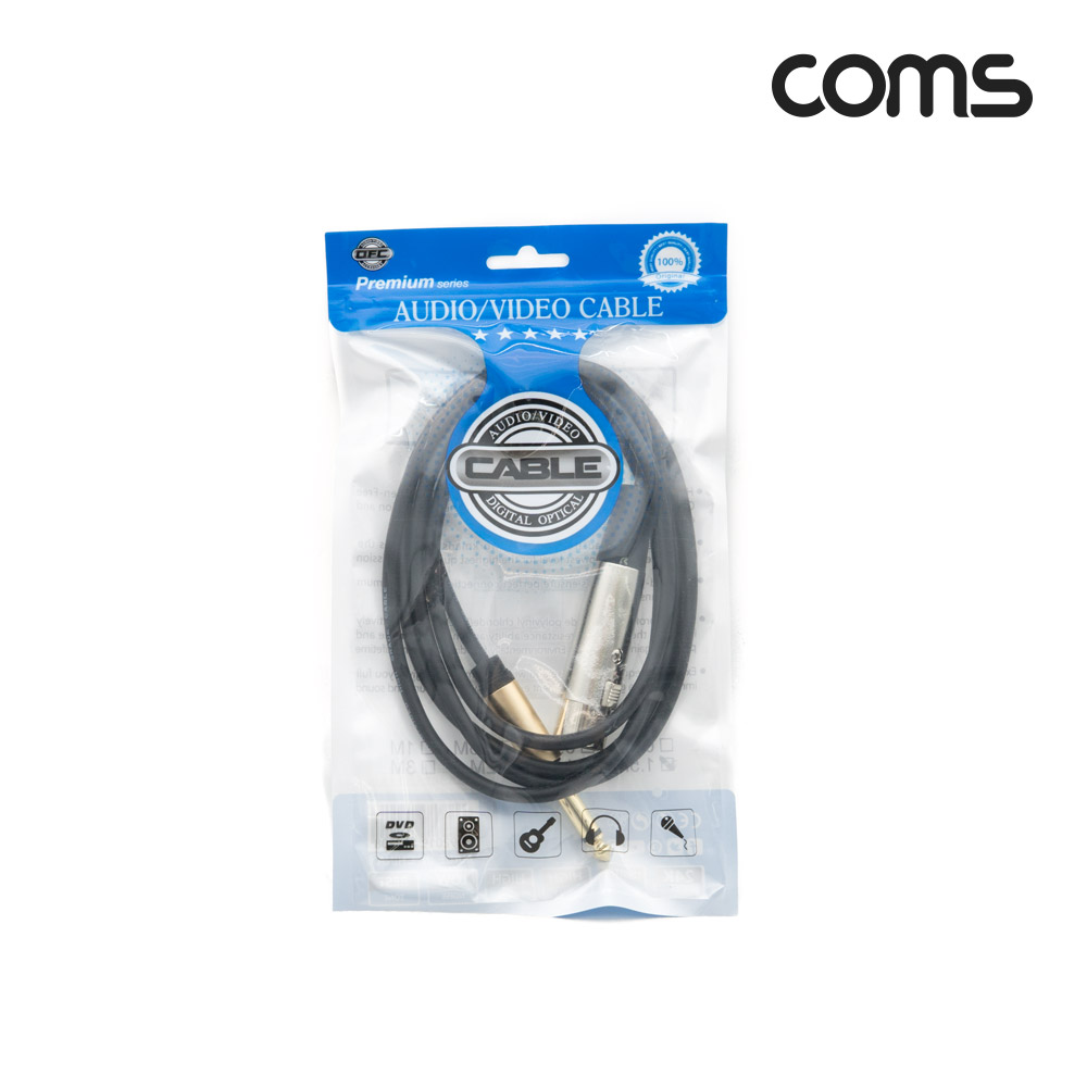 Coms 캐논 변환 케이블 1.5M, 캐논(F)/6.3 스테레오(M), stereo/XLR(Canon, 3P mic)