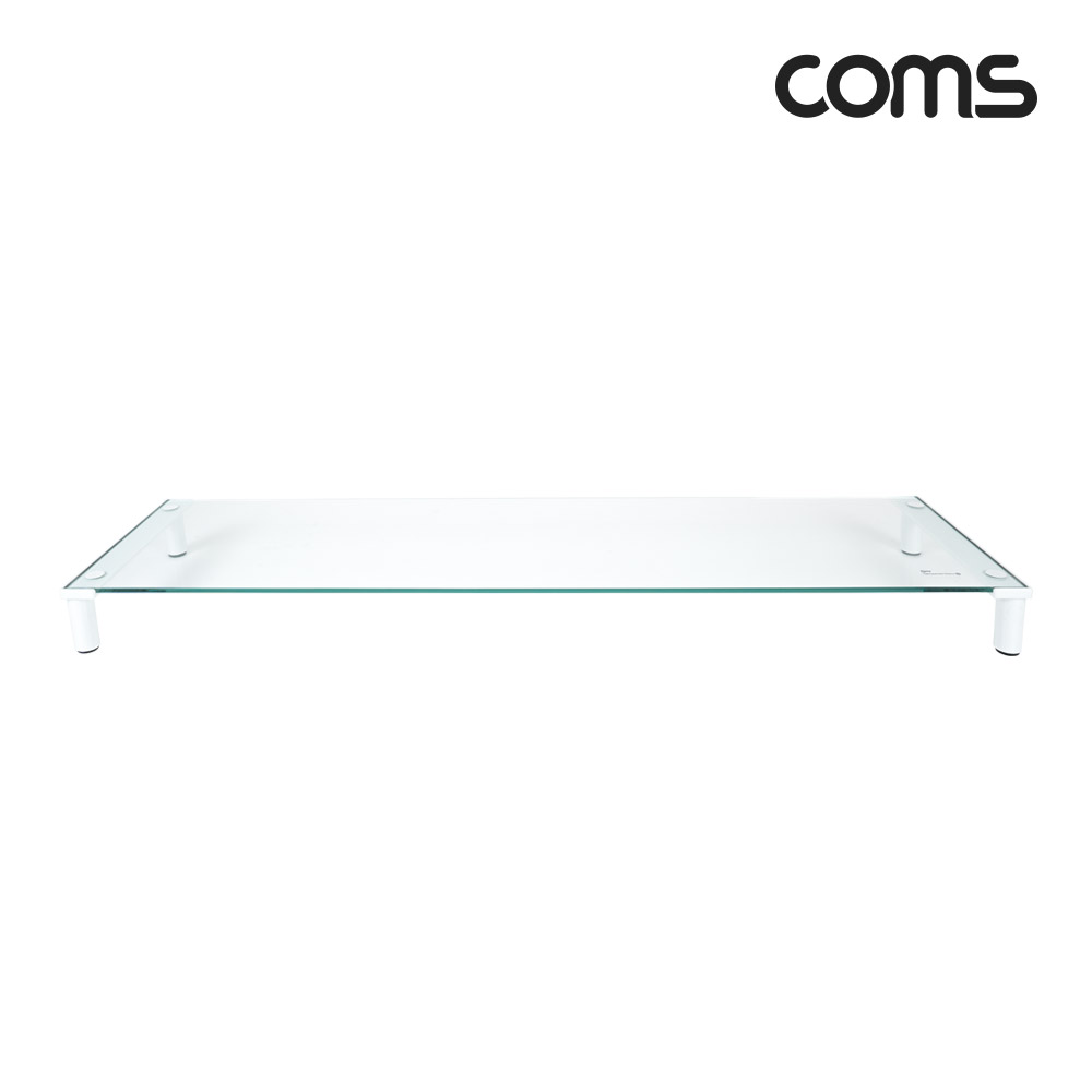 Coms 듀얼 모니터 받침대/스탠드,   화이트프레임 투명유리 유리볼트형 1단 (760x209)