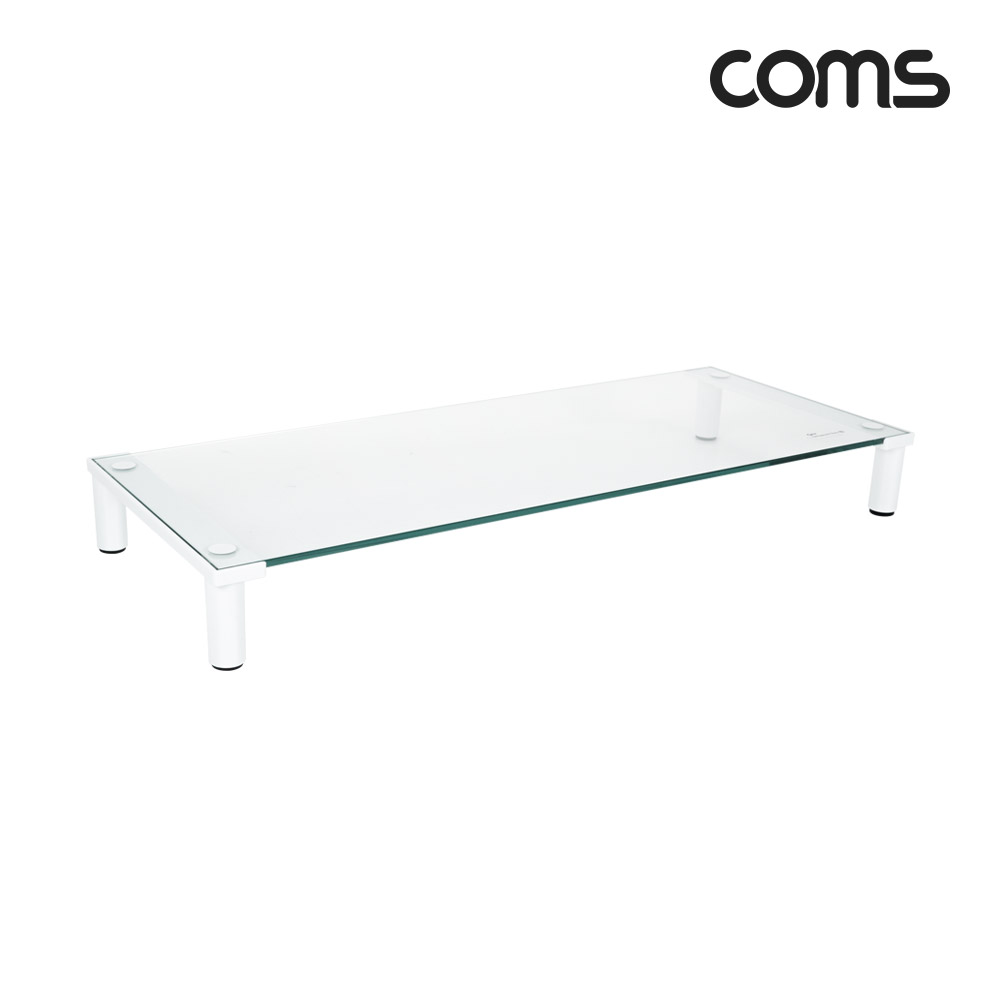 Coms 모니터 받침대/스탠드,   화이트프레임 투명유리 유리볼트형 1단 (530mm x 210mm)