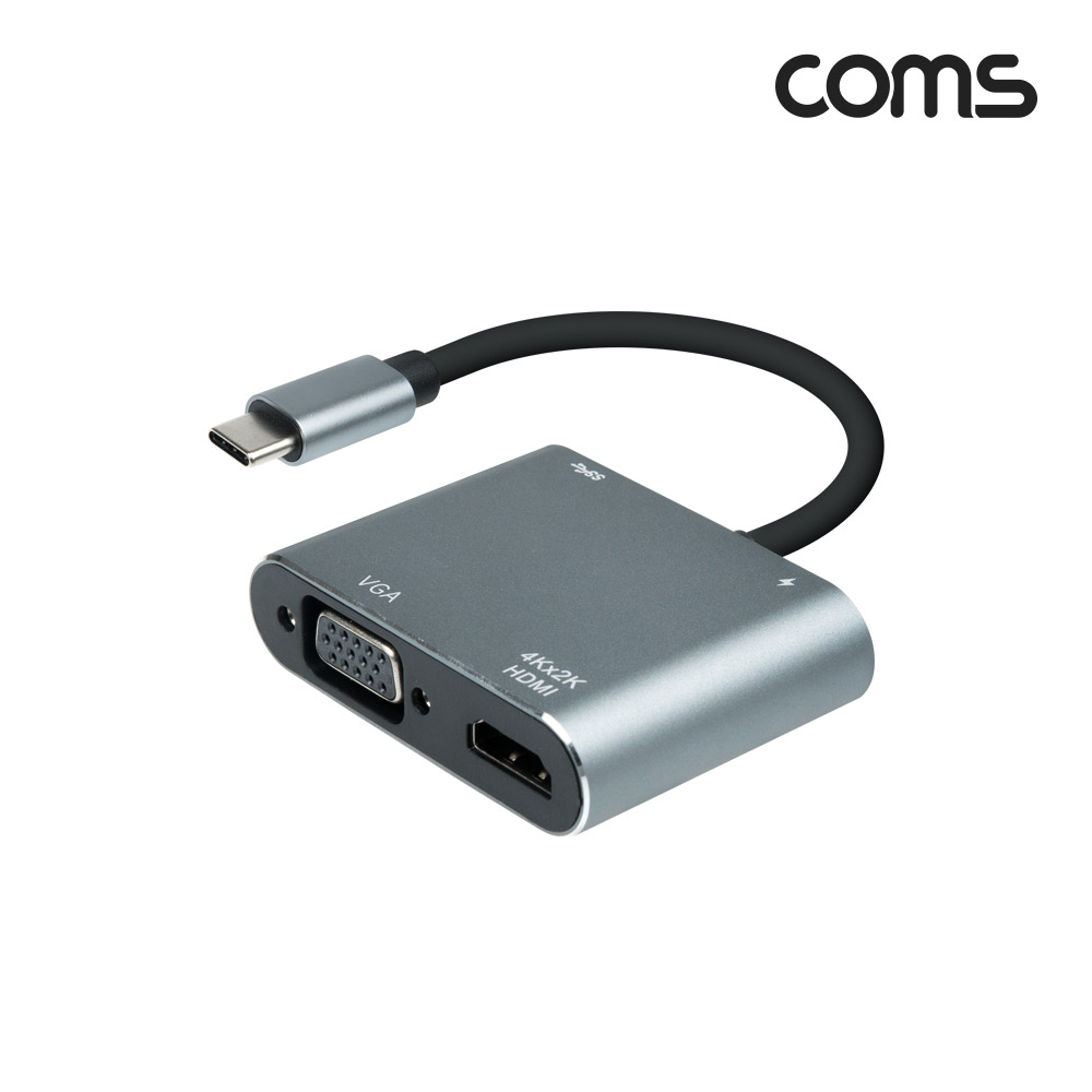 Coms 4 in 1 USB 3.1(Type C) 멀티 컨버터, HDMI VGA USB3.0 C타입 PD충전, 4K@30Hz FHD, D-SUB RGB