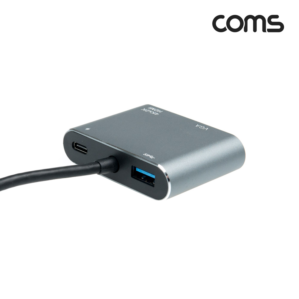 Coms 4 in 1 USB 3.1(Type C) 멀티 컨버터, HDMI VGA USB3.0 C타입 PD충전, 4K@30Hz FHD, D-SUB RGB