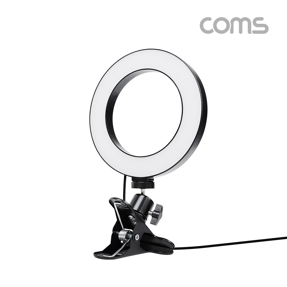 Coms LED 링 라이트 16cm, 집게형 거치대, 스탠드, 카메라 사진, 동영상 개인방송 스튜디오 보조장비 원형 램프(랜턴), 밝기 조절 가능