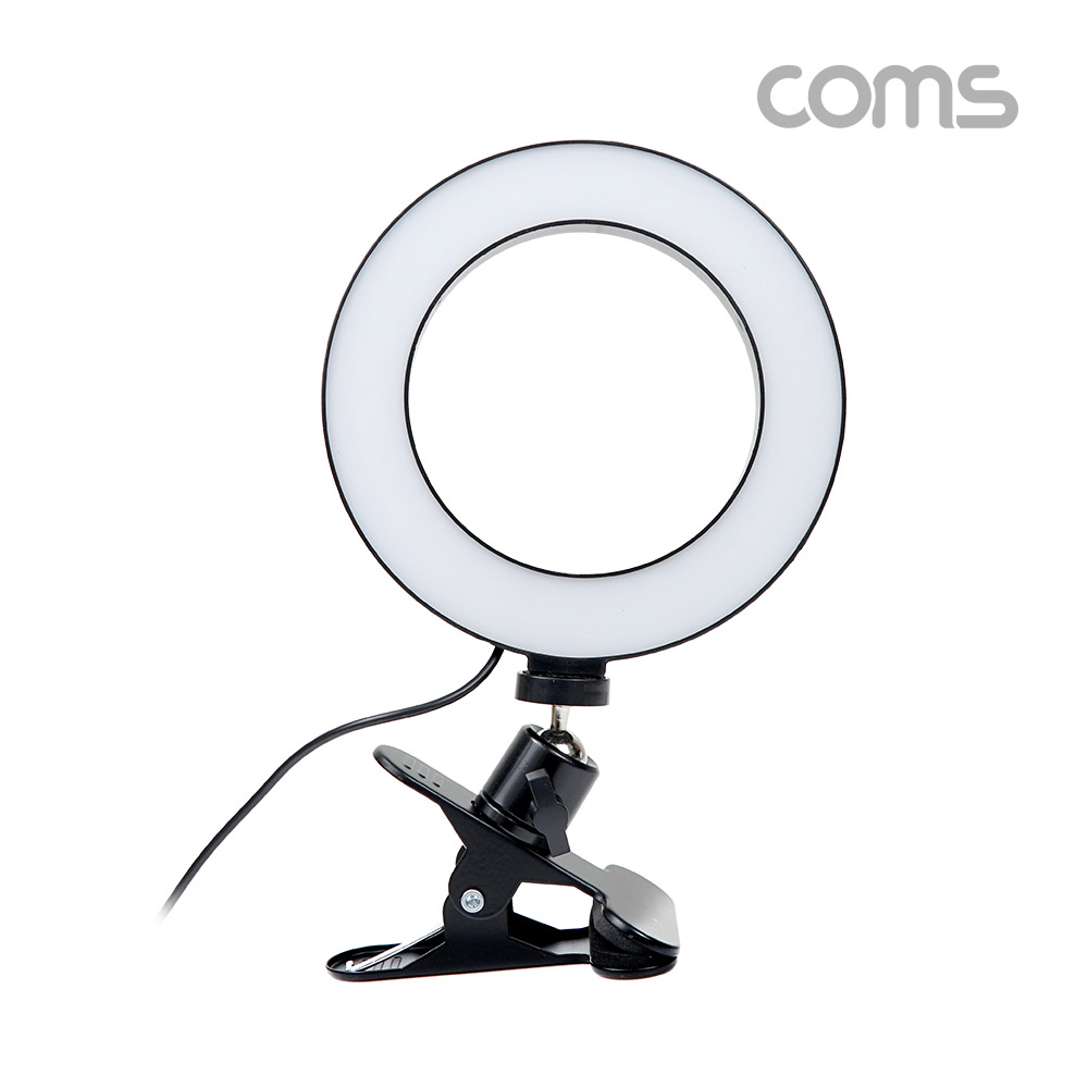 Coms LED 링 라이트 16cm, 집게형 거치대, 스탠드, 카메라 사진, 동영상 개인방송 스튜디오 보조장비 원형 램프(랜턴), 밝기 조절 가능