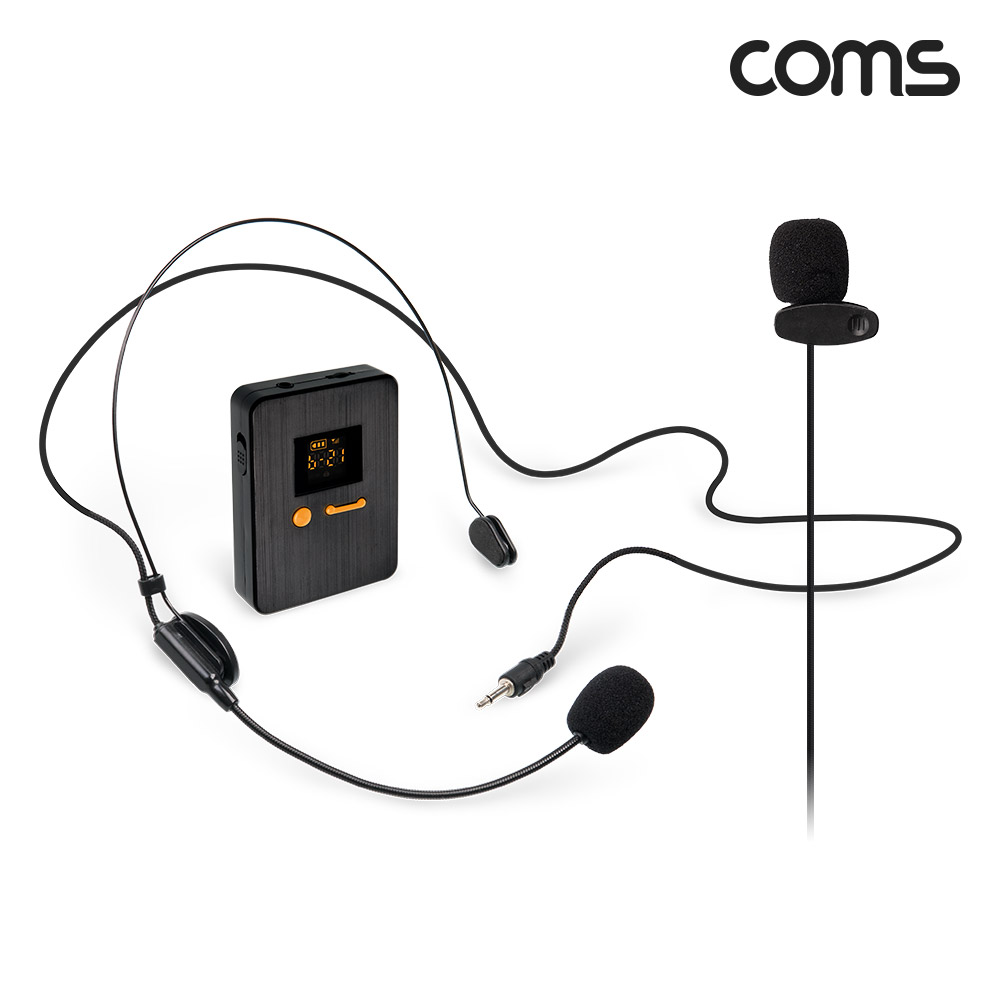 Coms 2채널 UHF 무선 마이크(채널A 핸디마이크, 채널B 헤드셋마이크)+핀마이크+리시버(수신기)+C타입젠더 세트