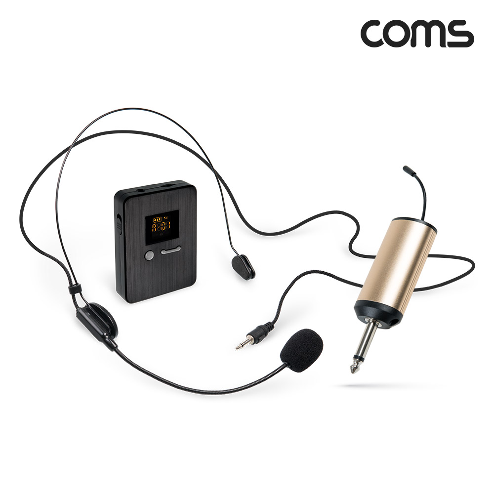 Coms 채널A UHF 무선 헤드셋 마이크+핀마이크+리시버(수신기)+C타입젠더 세트