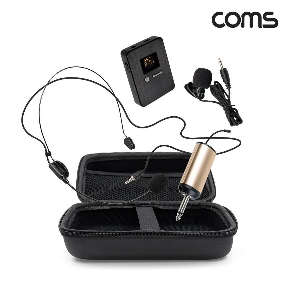 Coms 채널A UHF 무선 헤드셋 마이크+핀마이크+리시버(수신기)+C타입젠더 세트
