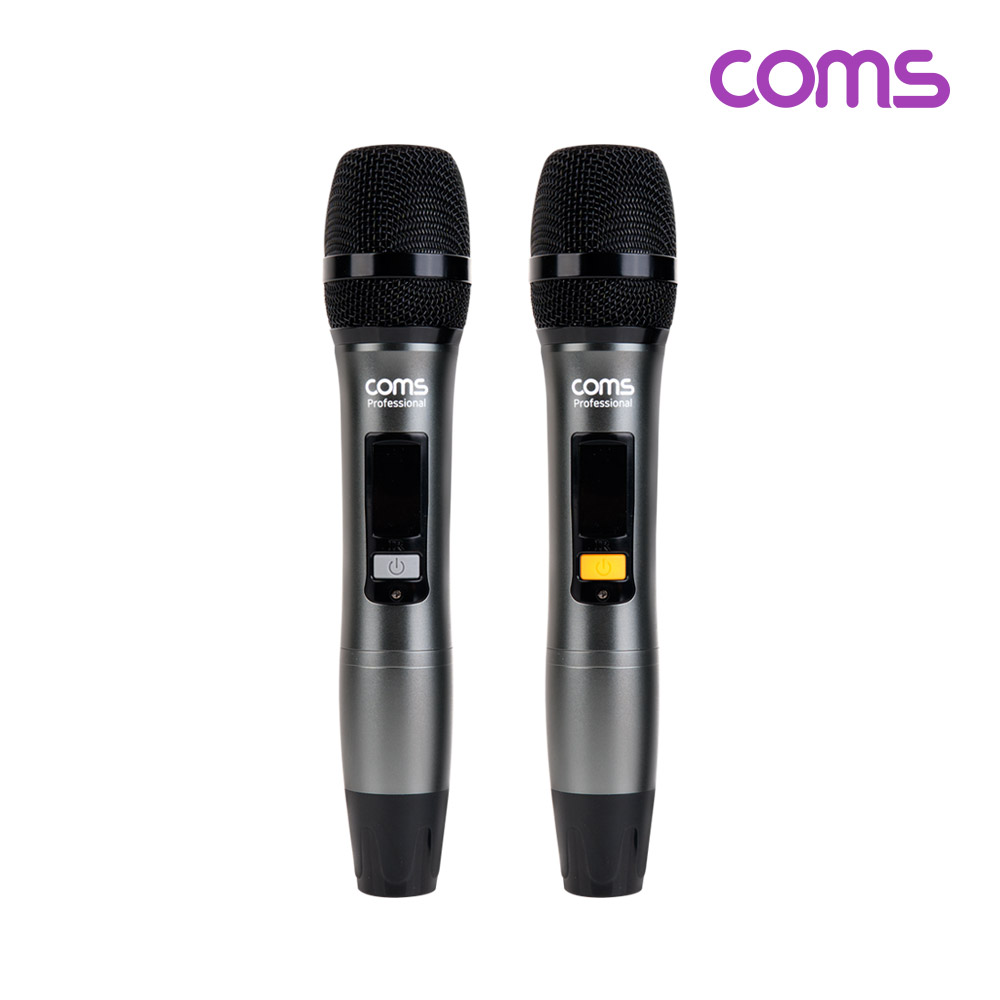 Coms 2채널 UHF 무선 듀얼 핸디마이크(채널A+채널B)+리시버(수신기)+C타입젠더 세트