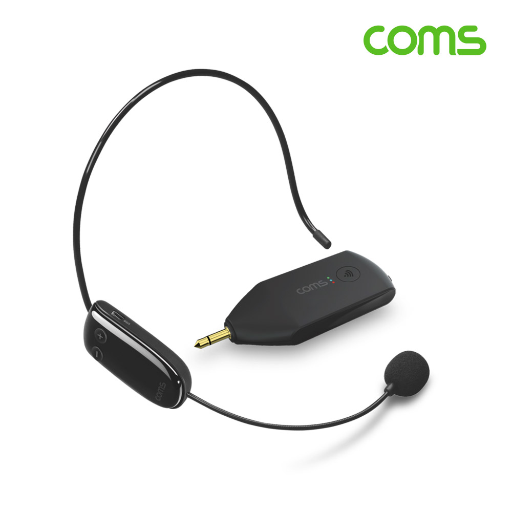 Coms UHF 무선 헤드셋형 마이크 & 리시버(수신기) 세트, 3.5Ø to 6.3Ø 변환 젠더, PC 데스크탑 연결, 스피커 앰프 연결, 핸디 마이크