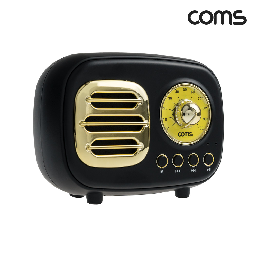 Coms 레트로 블루투스 스피커 3W 후면우퍼내장 FM라디오, 엔틱, 무선 스피커, USB 충전식