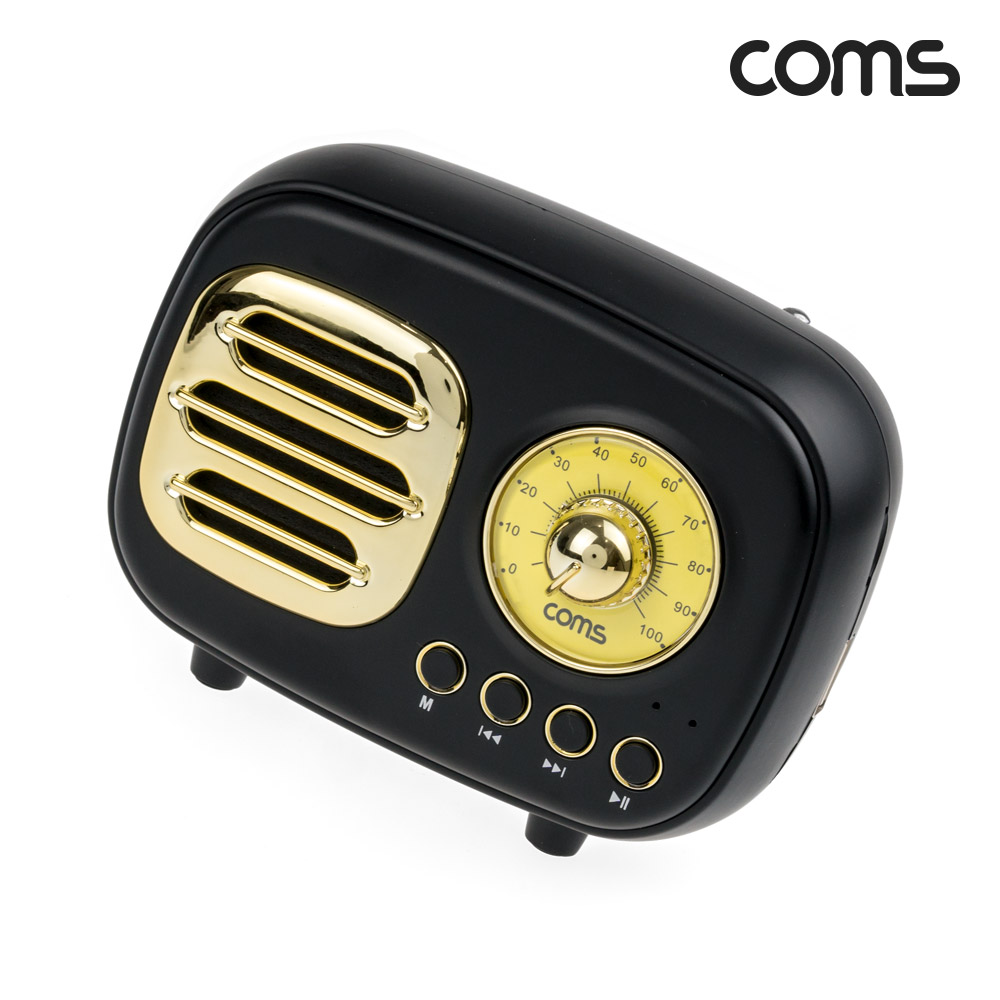 Coms 레트로 블루투스 스피커 3W 후면우퍼내장 FM라디오, 엔틱, 무선 스피커, USB 충전식