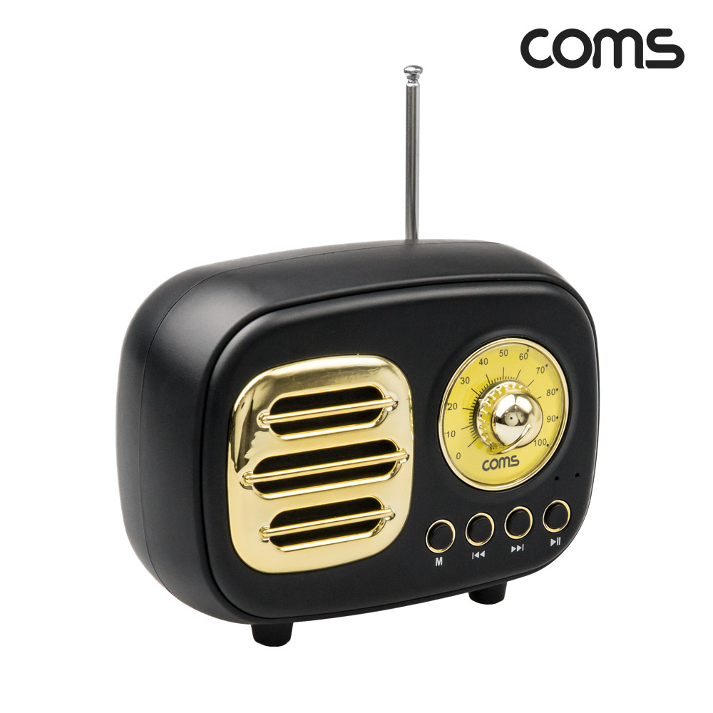 Coms 레트로 블루투스 스피커 3W 후면우퍼내장 FM라디오, 엔틱, 무선 스피커, USB 충전식