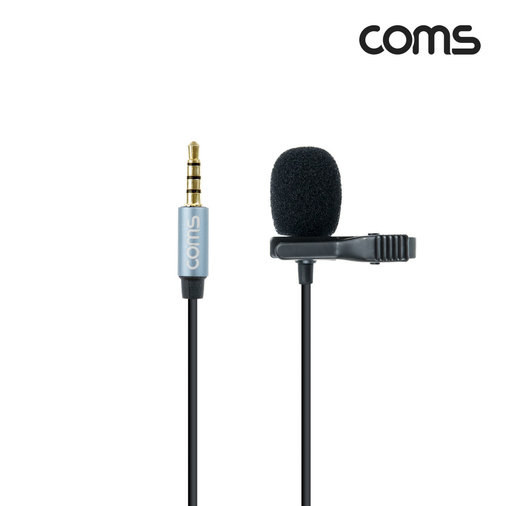 Coms 스마트폰 핀 마이크, 유선, 소형, 미니, 클립형, ST 3.5mm AUX, 스테레오 4극, 1.5M