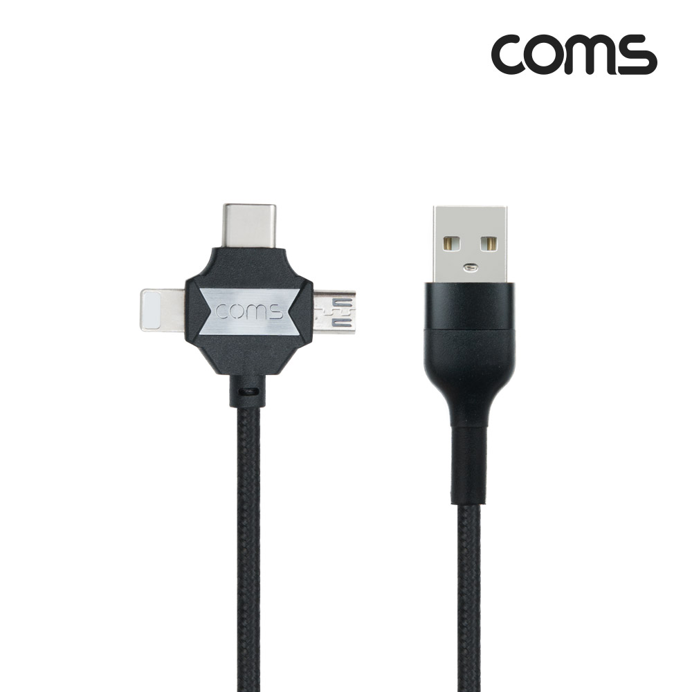 Coms 3 in 1 스마트폰 멀티 케이블 1M, USB 3.1 Type C, 8Pin, Micro 5Pin, 충전, 데이터전송