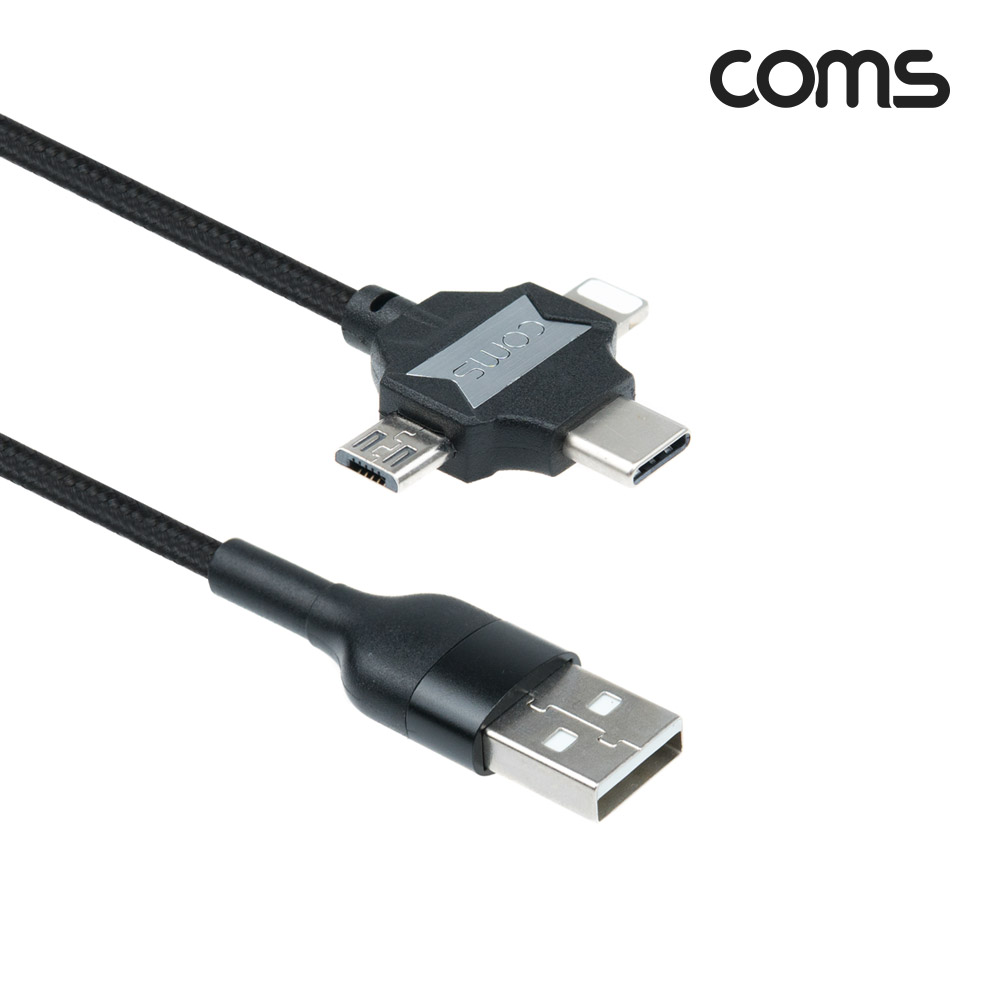 Coms 3 in 1 스마트폰 멀티 케이블 1M, USB 3.1 Type C, 8Pin, Micro 5Pin, 충전, 데이터전송