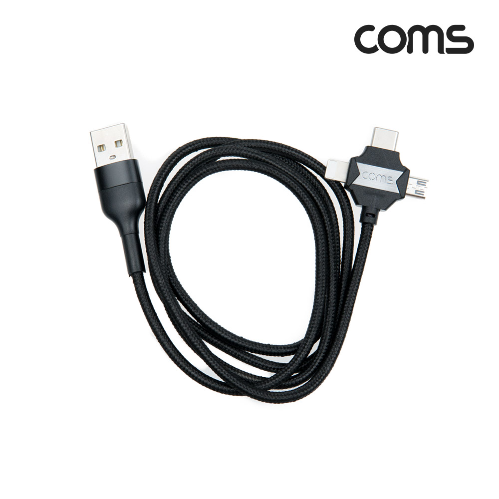 Coms 3 in 1 스마트폰 멀티 케이블 1M, USB 3.1 Type C, 8Pin, Micro 5Pin, 충전, 데이터전송