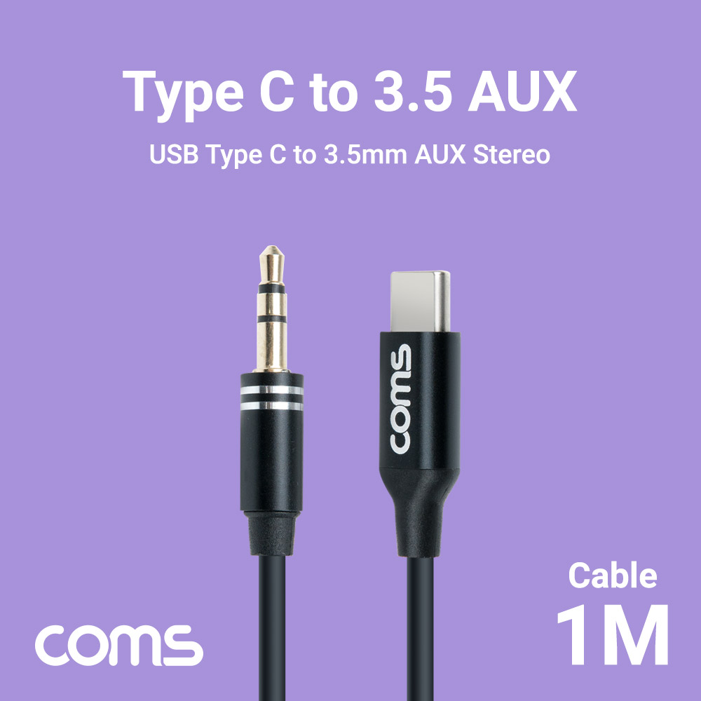 Coms USB 3.1 Type C to ST 3.5mm AUX 케이블 Black 1M, 스테레오, 스마트폰 오디오 연결
