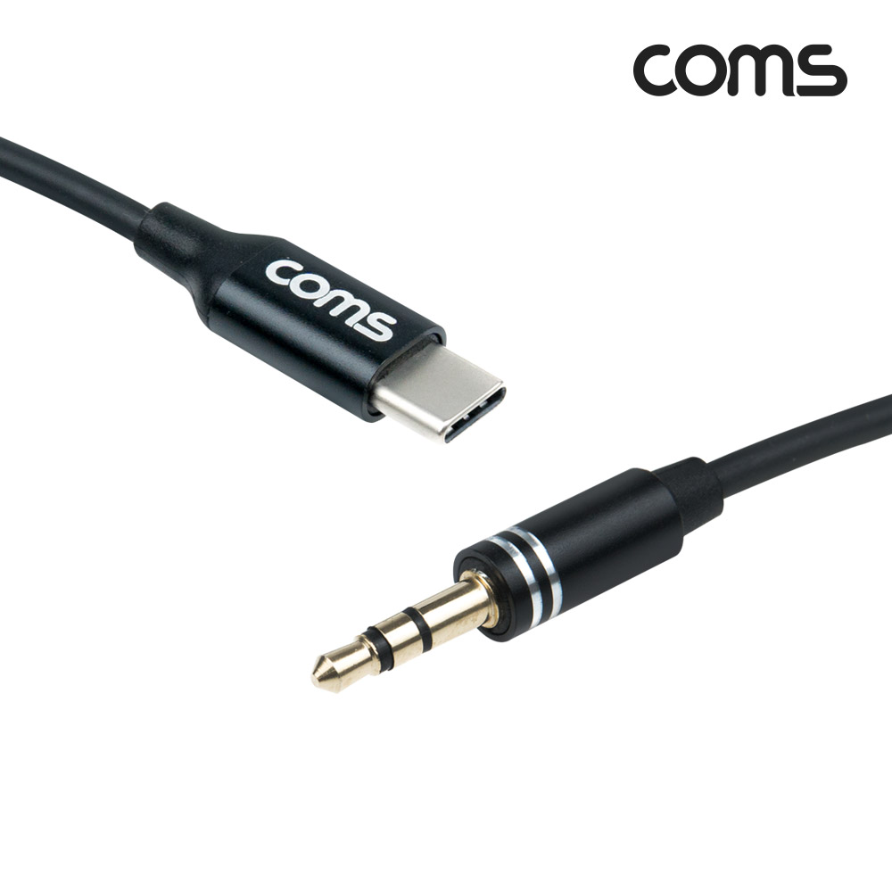 Coms USB 3.1 Type C to ST 3.5mm AUX 케이블 Black 1M, 스테레오, 스마트폰 오디오 연결