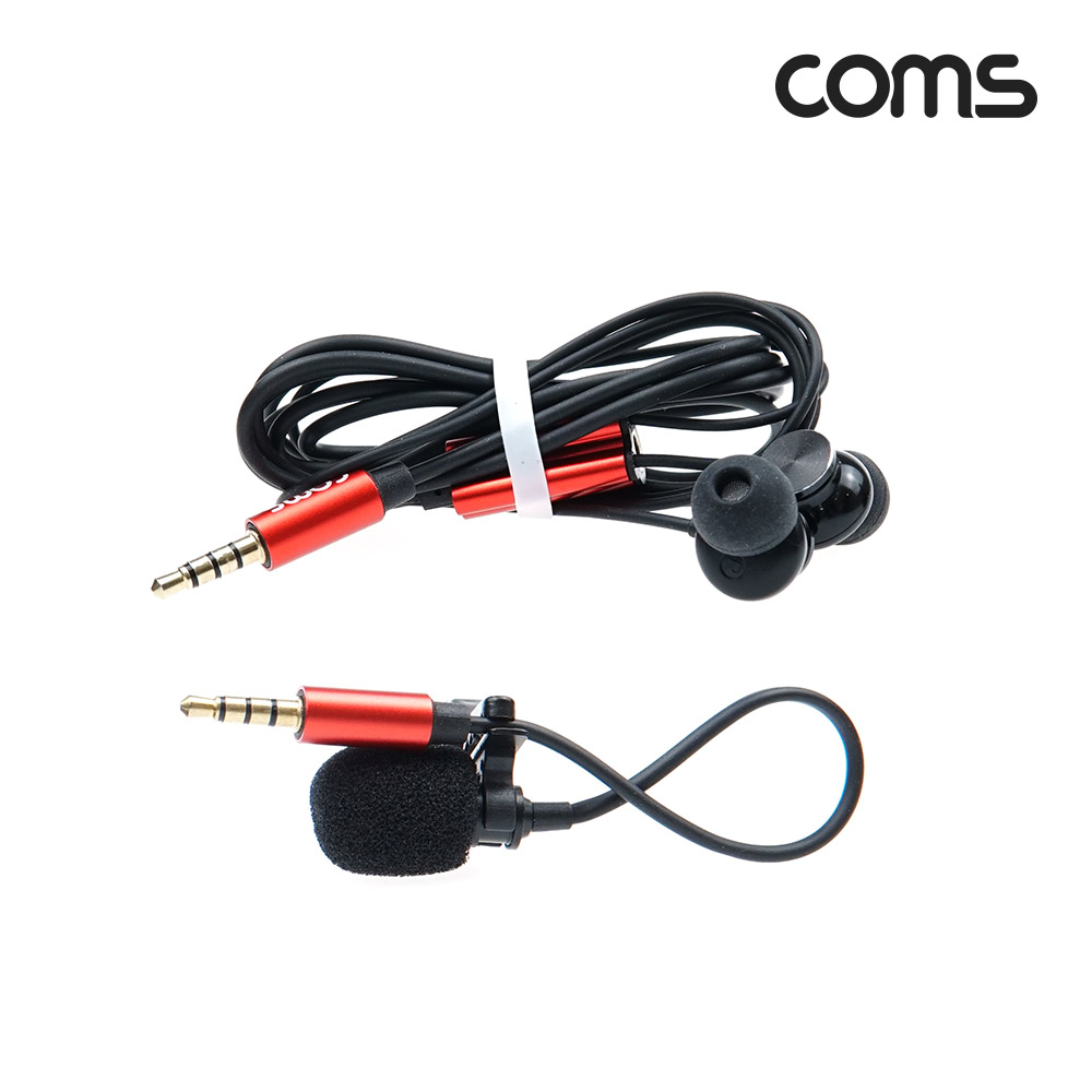 Coms 유선 이어폰(외장 핀마이크 포함), 분리형, 유선, 소형, 미니, 클립형, Stereo 3.5mm AUX, 스테레오 4극, 1.5M,