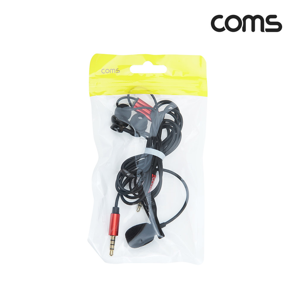 Coms 유선 이어폰(외장 핀마이크 포함), 분리형, 유선, 소형, 미니, 클립형, Stereo 3.5mm AUX, 스테레오 4극, 1.5M,