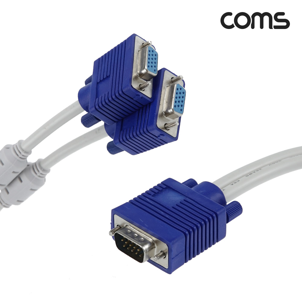 Coms RGB 모니터 케이블 20cm, Y형 2분배, 15Pin Male to 15Pin Female x2
