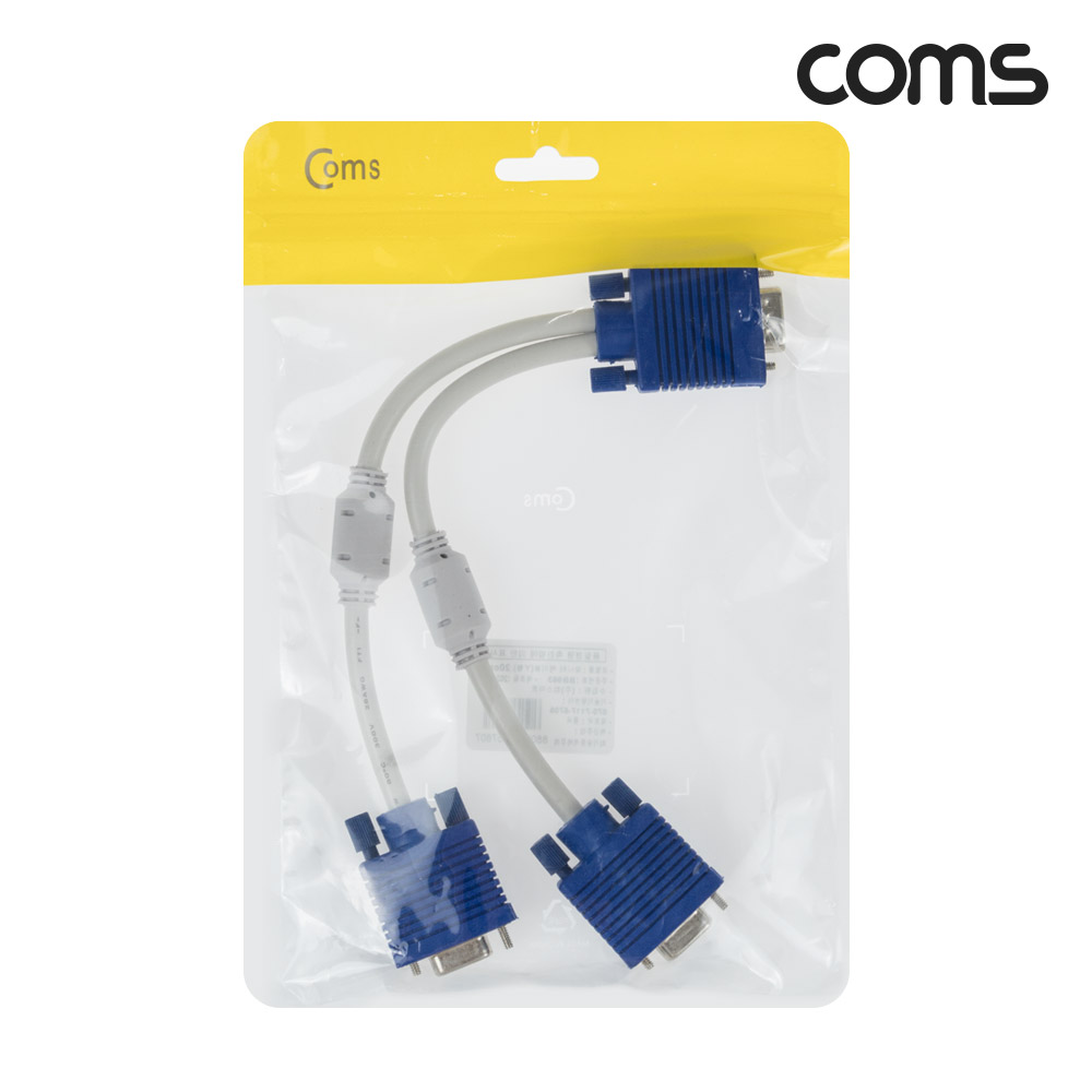 Coms RGB 모니터 케이블 20cm, Y형 2분배, 15Pin Male to 15Pin Female x2