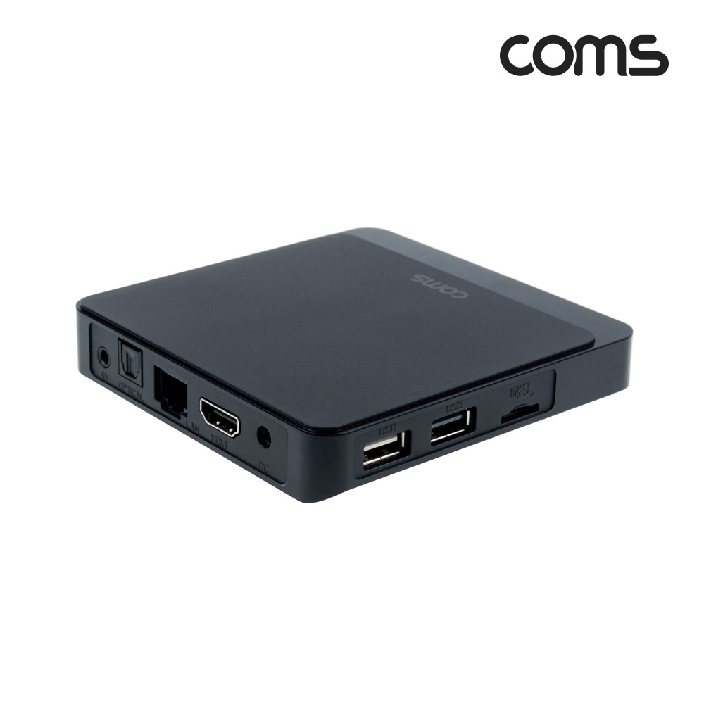 Coms 안드로이드 TV 박스, Android 10, HDMI UHD 4K 30Hz, 쿼드코어, 리모컨, TV 연결, 유선 무선 네트워크, 구글 플레이 유튜브 넷플릭스 시청, 미러링, 미라캐스트 지원