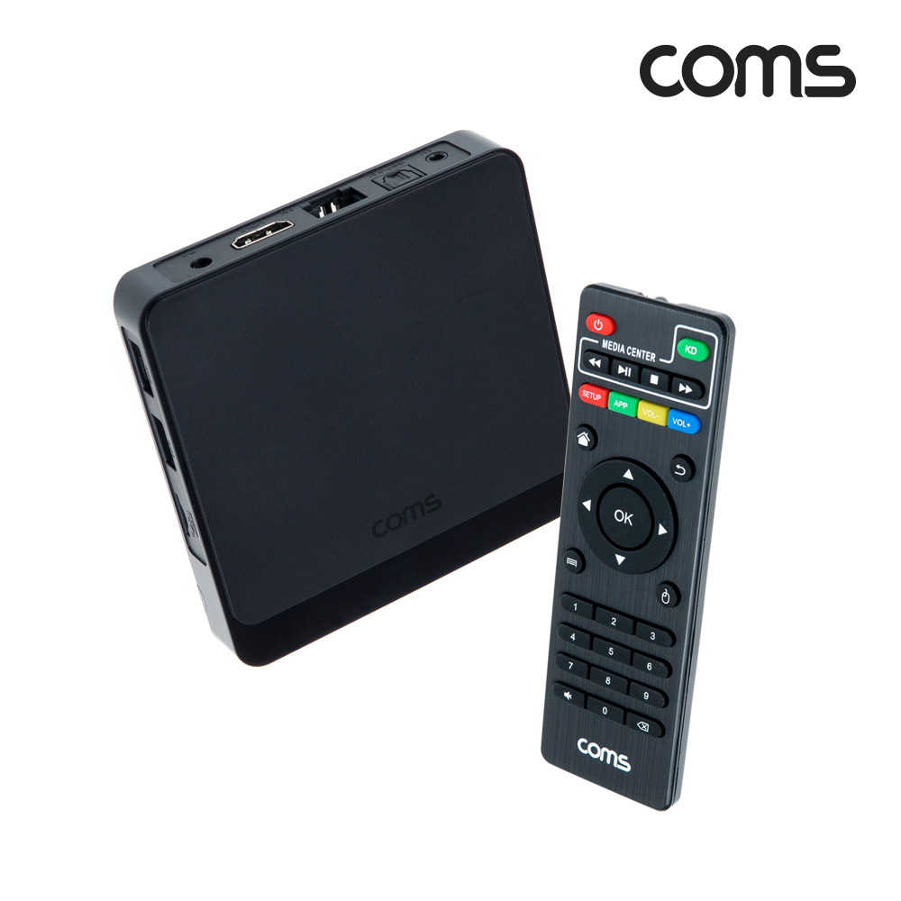 Coms 안드로이드 TV 박스, Android 10, HDMI UHD 4K 30Hz, 쿼드코어, 리모컨, TV 연결, 유선 무선 네트워크, 구글 플레이 유튜브 넷플릭스 시청, 미러링, 미라캐스트 지원