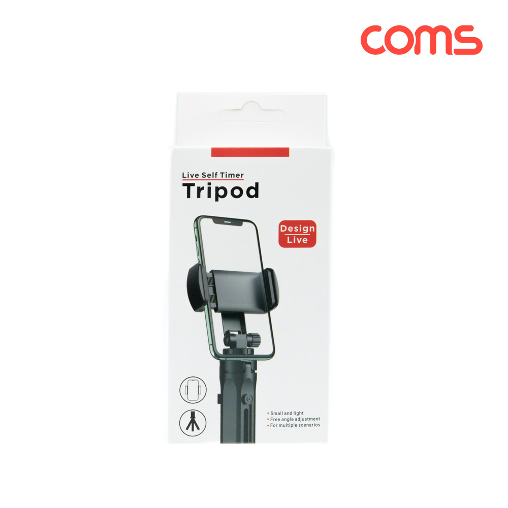 Coms 휴대용 미니 삼각대, 소형, 접이식, 5단 높이조절, 각도조절, 스마트폰 거치 홀더, 거치대