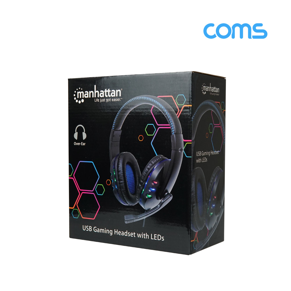 Coms LED 유선 헤드셋, 볼륨 컨트롤러, 마이크장착, USB A타입 연결, 음악감상, 게이밍용, 게임