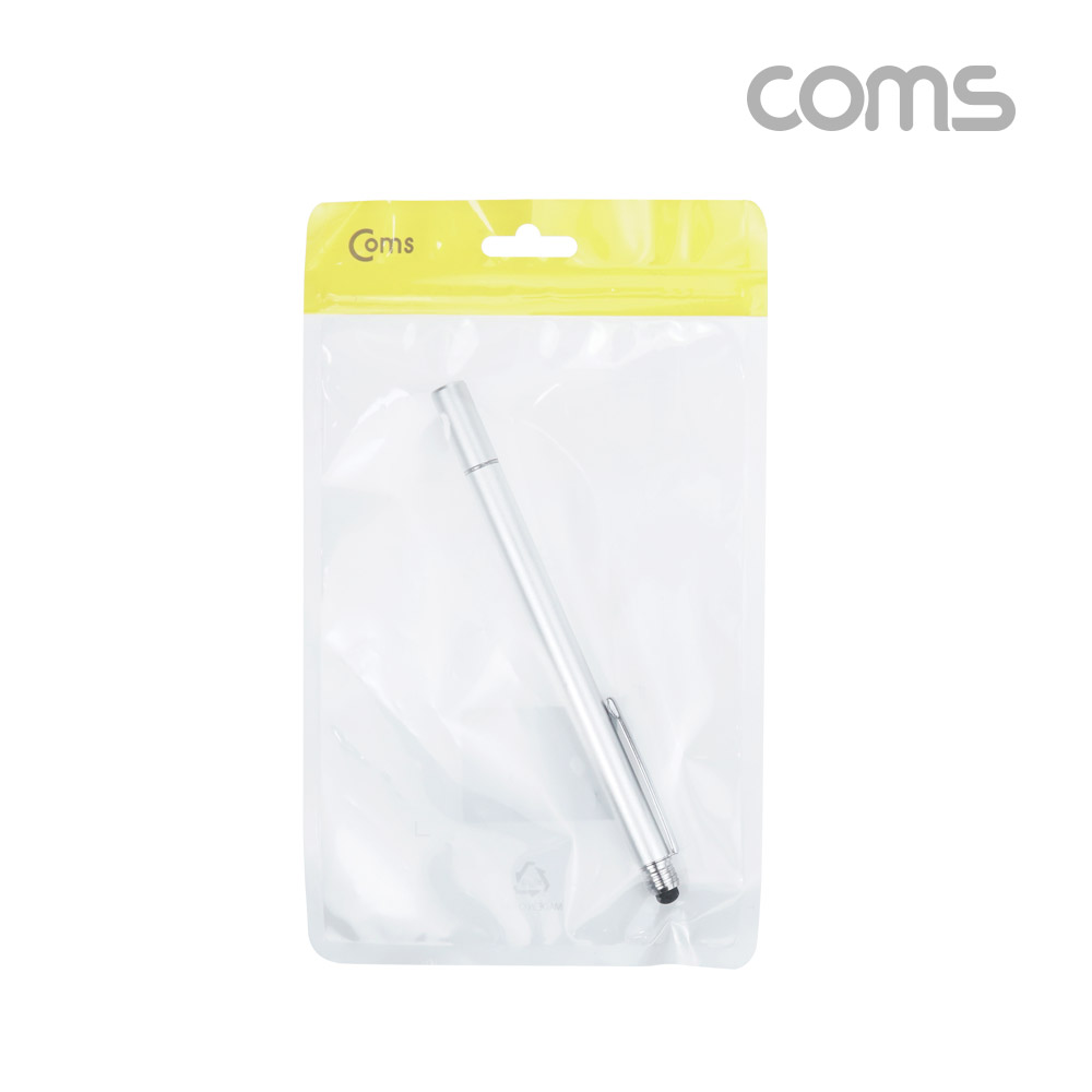 Coms 정전식 스마트폰 터치펜, 터치볼, 디스크형, Silver 메탈 실버, 화면 터치, 볼펜형