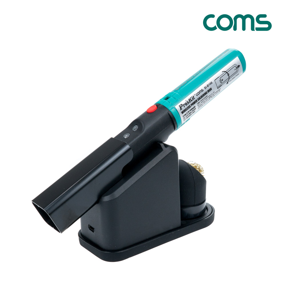 Coms PROKIT (SI-B166) 무선 충전 납땜 인두기, MAX 8W, 최대 1시간 사용, 18650 3.7V 리튬이온 배터리(LB100) 2000mAh, Micro 5P 충전 스탠드, 인두 팁 클리너(크리너), 납땜기, 공구, 용접